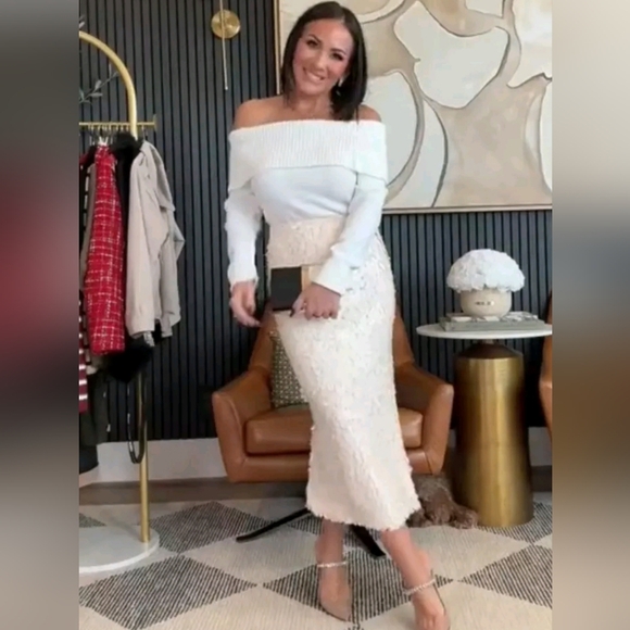 No Offers New S M L H&M Sequined High-waisted Midi Skirt Cream White - Picture 6 of 7